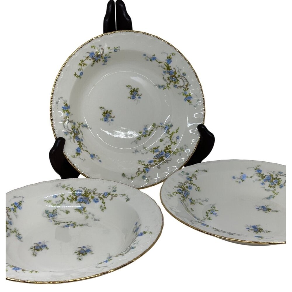 VTG Pope Gosser Fleurette China Bowls Set of 3 Floral Gold Trim Soup Pasta Dish